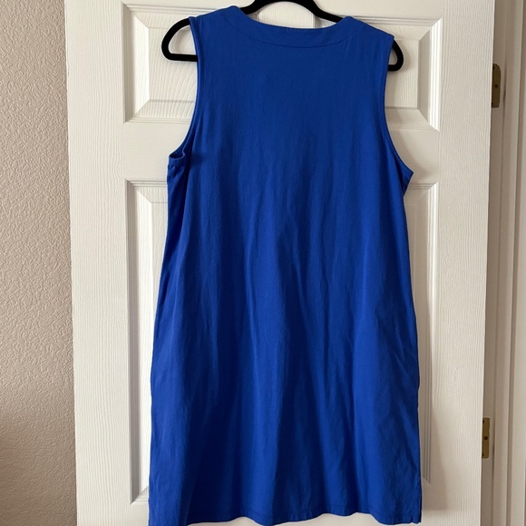 Lands' End Blue 100% Cotton Summer Dress / Shift / Swimsuit Coverup with pockets - Picture 2 of 4